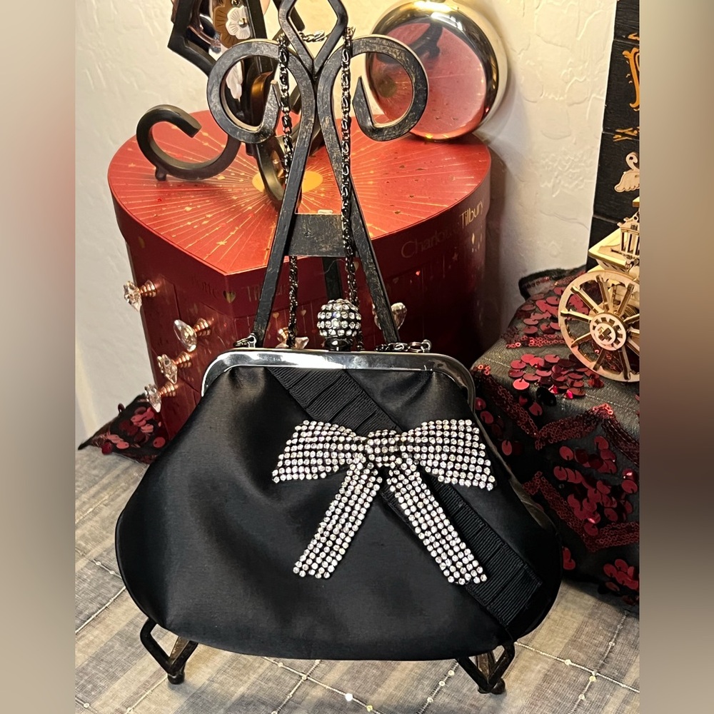 Kate Landry Satin Bow Rhinestone Evening Bag Clutch